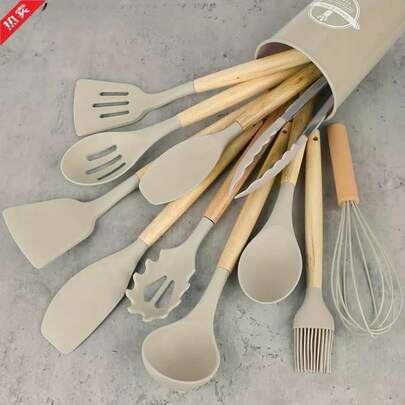 Utensilios de cocina de silicona con mango, batidora adecuada para herramientas de horneado y cocina