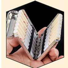 1个复古手工金属盒，三开式香烟盒，可装14支香烟，便携式口袋盒支架收纳盒，复古创意欧式压花便携防压家用小工具香烟盒，情人节礼物，新年礼物