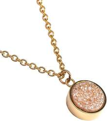 LuckyLy Collar de Mujer con Cuarzo Color Champaña o Metálico, Cadena de Acero Inoxidable con Baño Oro 18k o Color Plata y Piedra Drusa – Regalos para Mujer Originales y Regalos Mamá, Modelo Anya - Plata y Metálico - Ver 4