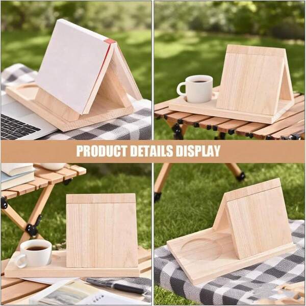 Multifunctional Wooden Book And Tablet Stand With Beverage Tray | A Natural Reading Stand Suitable For Books And Tablets, A Space-Saving Desktop Organizer, A Cosy Companion For Home, Office Or Outdoor Use, Accommodating Books, E-Readers, Mobile Phones And Coffee Cups. Christmas Gift, Home Decor Piece, Office Organizer.