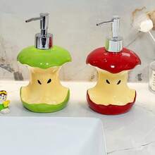 Dispensador de cerámica con diseño de corazón de manzana [Diseño creativo | Corazón de manzana] | Accesorio de hogar de alta gama para baño, cocina, hotel | Dispensador de champú, gel de baño, loción, jabón de platos | Regalo digno de - Botella dispensadora de corazón de manzana verde - Ver 3