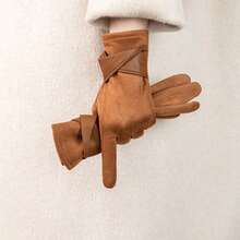 1 Double Women's Elegant Touch Screen Gloves, Warm In Winter, Thermal Lined, Elastic, Solid Color, Bow Design, Breathable Weave, Suitable For Leisure Outing, Cycling, Driving