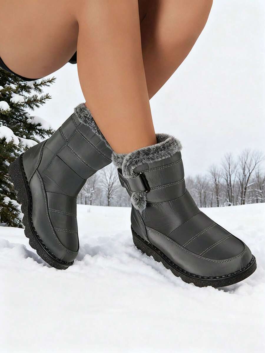 FZY New Winter Women's Snow Boots - Women's Non-Slip High-Top Snow Boots With Fur Collar - Women's Everyday Snow Boots, Women's Thick-Soled Non-Slip Boots - Plush Lining Snow Boots.Essential Easter Outfits - 灰色 - 查看 1