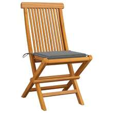 vidaXL 4 Stück Gartenstühle mit grauen Kissen, Massivholz Teak - Grigio - Visualizzare 2