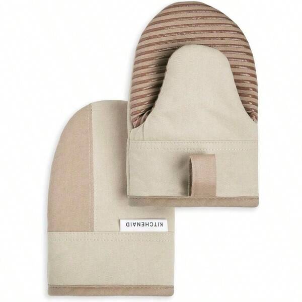 PotholdersKitchenAid - Juego de Manoplas Antideslizantes de Dos Tonos para Horno licuado/Beige 5.5 x 8 Pulgadas 2 PiezasPotholders