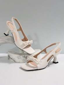 Giày sandal cao gót nơ thời trang dành cho nữ, sành điệu, thoải mái và đa năng, phù hợp với trang phục mùa xuân hè. - trắng - Xem 3