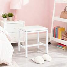 Modern Dressing Table Stool Makeup Vanity Stool Chair Soft Padded Wooden - White - View 5