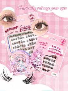 150pcs Glue-Free False Eyelashes, VBS Constellation Series Segmented False Eyelashes, Pisces + Virgo Combo Pack, Natural & Realistic, Cute Cartoon Eye Makeup Style, Detailed, Lengthening & Curling, Lash Extension Level Eyelash Set, Suitable For Daily Commute, Beauty Enthusiasts And Cosplay - Black - View 2