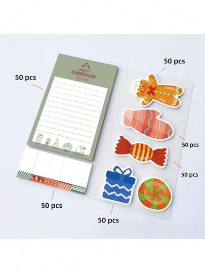 50pcs/Set Christmas Cartoon Theme Memo Pad Stationery Sticky Notes For Office Use