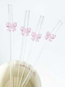 Set de 10 pajitas de vidrio lindas con decoración de moño rosa/corazón/moño grande, pajitas transparentes reutilizables antiderrame adecuadas para vasos de agua, bebidas frías, té con leche, café, jugo, batidos, cocina, restaurante, cócteles, vuelta al colegio, novia/novio, padres, reuniones con amigos, vacaciones, fiestas - Rosa - Ver 3