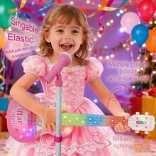 Kids' Musical Toy Guitar With Microphone - Interactive Singing And Playing Set, Educational Early Learning Music Instrument, Durable ABS Material, Multifunctional With Sound Effects And LED Lights