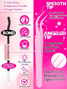 Estuche de 4 piezas para pestañas: Libro de pestañas, cepillo de pestañas, pinzas, pegamento, pestañas postizas de visón falso 30D/40D/50D/60D/80D/100D, rizado D, longitud mixta 8-16mm, 600 racimos/caja, naturales y esponjosas, con escualeno vegetal, reutilizables, adecuado para principiantes en extensión de pestañas DIY - Negro - Ver 8