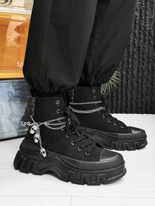 SLnU3 SLNU★ 3 đôi bốt đi xe máy đế dày thời trang nam, phụ kiện trang trí dây chuyền hình đầu lâu Gothic phong cách đường phố Punk, thiết kế đơn giản, lỗ xỏ dây kim loại đa năng, thích hợp cho mọi hoạt động ngoài trời trong mọi mùa - Tất cả màu đen - Xem 4