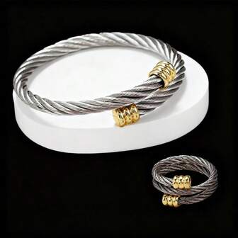 1条手链+1枚戒指，不锈钢中性首饰套装，适合日常佩戴、聚会、节日和送礼。