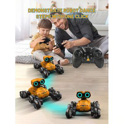 1辆2026新款沃利遥控特技车，8轮特技遥控玩具车，WL儿童生日礼物，创意遥控沃利机器人特技变形车玩具，360°旋转，LED炫酷眼灯，音乐效果，2.4GHz攀爬8轮驱动遥控特技车，适合4-12岁男孩女孩，圣诞节/生日最佳礼物（蓝色、白色、绿色、橙色）