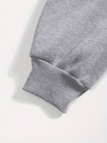 Casual Hoodie With Circular Design, Letter Print And Adjustable Drawstring - Gris - View 4