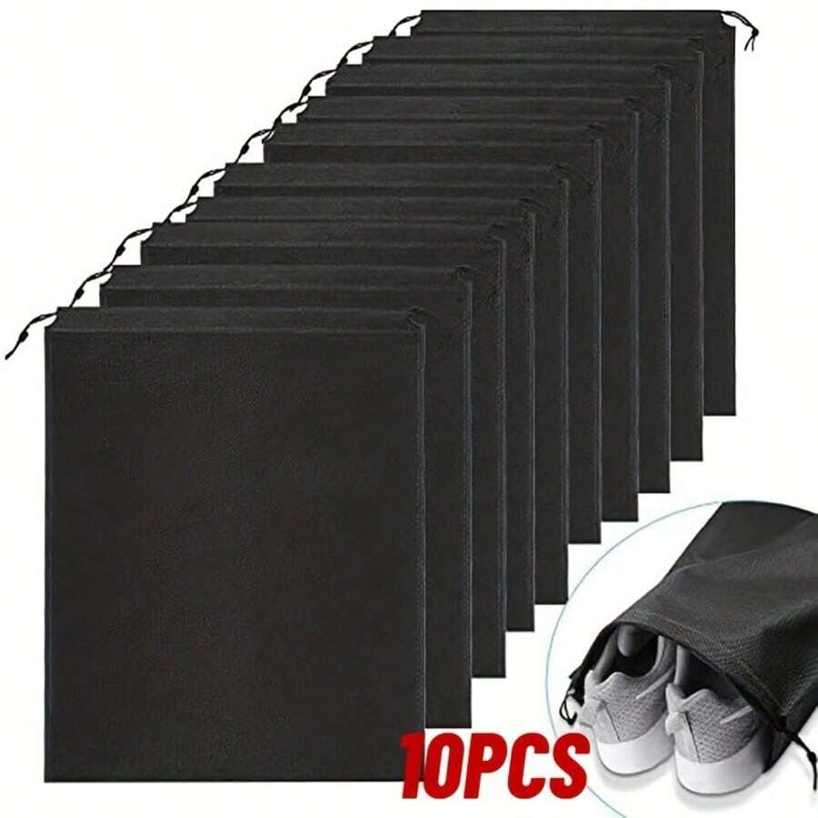 5/10pcs Black Durable PP Material Shoe Bags, Drawstring Closure - Moisture-Proof Space Saving, Suitable For Sports Shoes, Leather Shoes And Travel Storage - Multicolor - View 1