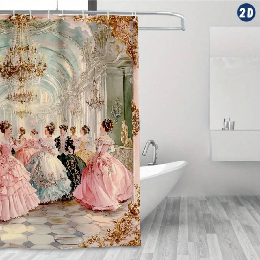 Halloween Thanksgiving Christmas Shower Curtain With Hooks Elegant Ballroom Women Chandelier Floral Motifs 2D Flat Partition For Windows Walls & Bathtub Polyester Fabric Machine Washable With Hooks Bathroom Bathtub Decor All Season Universal - 彩色 - 查看 1