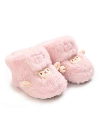 可爱学步鞋，适合女婴，加厚绒面保暖雪地靴，室内睡袜