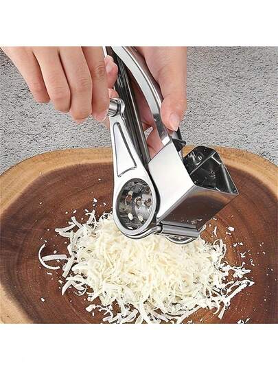 Rallador de queso de acero inoxidable premium - Rallador de queso rotativo manual con cuchillas reemplazables, herramienta de cocina de metal duradera, preparación fácil de queso para uso doméstico y de restaurante, rallador de queso