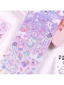 2/1 件可重复使用 3D 贴纸 - 可爱水果冰淇淋、实验室贴纸、动物和宠物（猫、狗）| 自粘分层贴纸，不对称形状，哑光表面，适用于剪贴簿、日记、计划本、DIY 手工艺品 | 柔和色彩和彩色卡通 3D 浮雕可爱趣味贴纸，水晶钻石浮雕贴纸，定制创意计划本贴纸（随机款式） - 淡紫色 - 查看 7