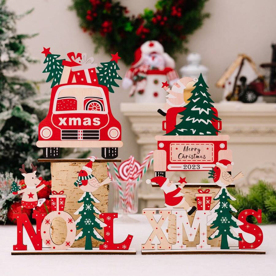 Christmas Wooden Of Table Desk Top -Christmas Desktop Decorations Sign Designed With Santa Claus ,XMAX Car,Christmas Festival Party Decoration For For Xmas Home, Christmas Home Decorations For Home Office Party Indoor Outdoor Decor, For Holiday Decor Home Party Supplies,Christmas Decorations ,Room Decor,Christmas