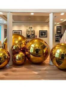 巨型4D镜面铝箔气球套装 - 金色、银色、红色金属质感派对装饰，带粘性条，适用于婚礼、圣诞节、万圣节、新年夜 - 无需氦气，主题气球，生日铬色气球，可重复使用气球花环，铝箔派对气球，万圣节铝箔气球，圣诞装饰 - 彩色 - 查看 10