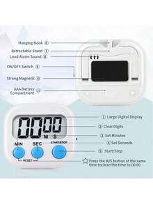 1 szt. Wielofunkcyjny elektroniczny timer - duże cyfry, magnetyczne cyfrowe timery, głośny alarm, magnetyczne podłoże, duży wyświetlacz LCD Głośny/cichy timer odliczający, szerokie zastosowanie w przerwach, gotowaniu, na siłowni, na spotkaniu, w klasie, prezent z timerem, podstawowe wyposażenie mieszkania, podstawowe wyposażenie akademika - odpowiedni do restauracji i użytku domowego - świetny prezent dla szefów kuchni i smakoszy, zasilany bateriami (AAA nie są dołączone), niezbędny dodatek do domu