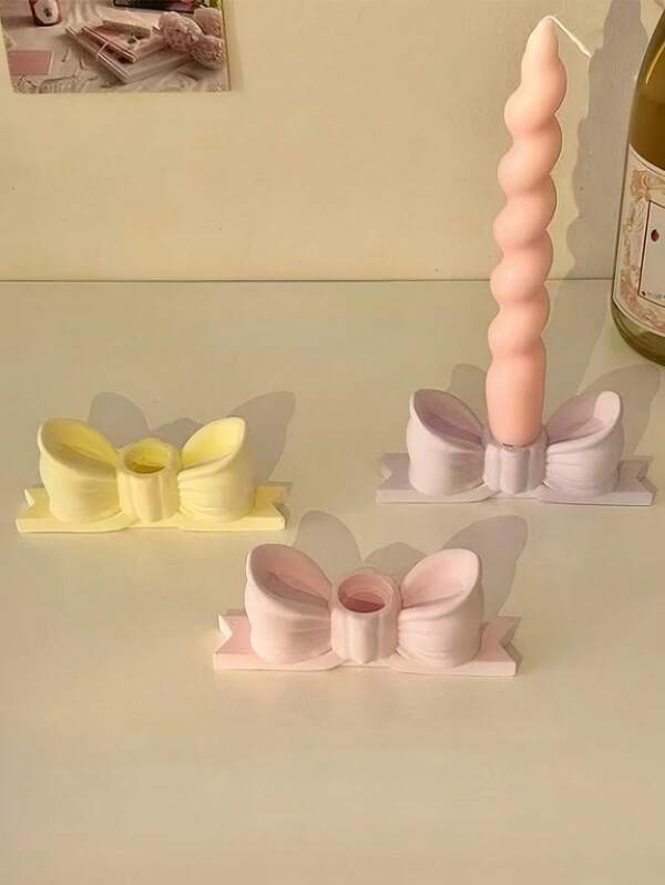 1pc Creative Gypsum Bow-Knot Candlestick Home Decor, Bedroom Tabletop Figurine, Long Stem Aromatic Candle, /Valentine's Day Decor,Gifts Birthday Graduation Christmas Decorations Room Decor Christmas, Christmas Gifts
