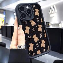 Teddy Bear Phone CaseCute Cartoon Style For IPhone 17 16 15 14 13 12 11 Plus Pro Max. Featuring Adorable Teddy Bear And Ribbon Pattern Perfect For Adding A Touch Of Playful . A Delightful Gift. - màu đen - Xem 9