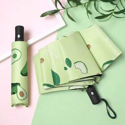 1 pieza Paraguas plegable con lindo diseño de aguacate/sandía/naranja/melocotón, paraguas manual para sol y lluvia, portátil para uso en exteriores, adecuado para días lluviosos y soleados