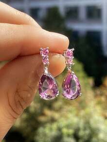 1 par de pendientes elegantes de gota de circonita cúbica para mujeres para boda, compromiso, aniversario, joyería, regalo del Día de San Valentín