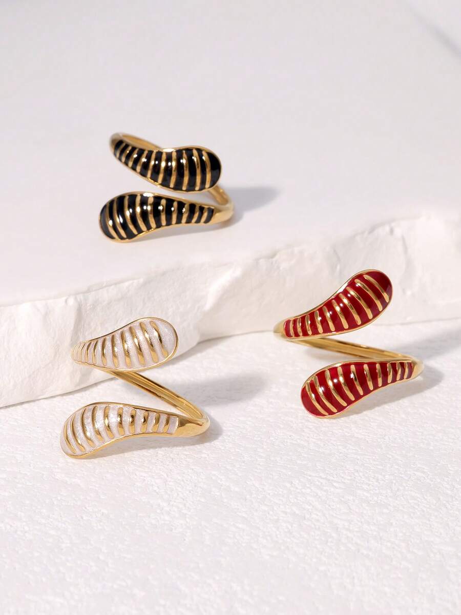 1pc Fashionable French Retro Luxury High-End Plated Stainless Steel Water Drop Geometric Open Ring, Suitable For Women's Daily, Party, And Date Wear - JR639 - View 1