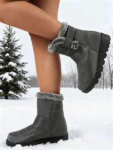 FZY New Winter Women's Snow Boots - Women's Non-Slip High-Top Snow Boots With Fur Collar - Women's Everyday Snow Boots, Women's Thick-Soled Non-Slip Boots - Plush Lining Snow Boots.Essential Easter Outfits - 灰色 - 查看 4