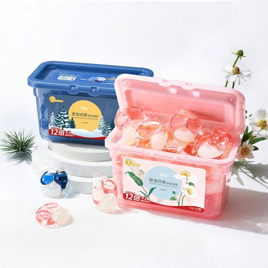 四季洗衣凝珠 450克 15克*30颗 粉色（夏季）/蓝色（冬季），轻松去除顽固污渍 - 彩色 - 查看 1