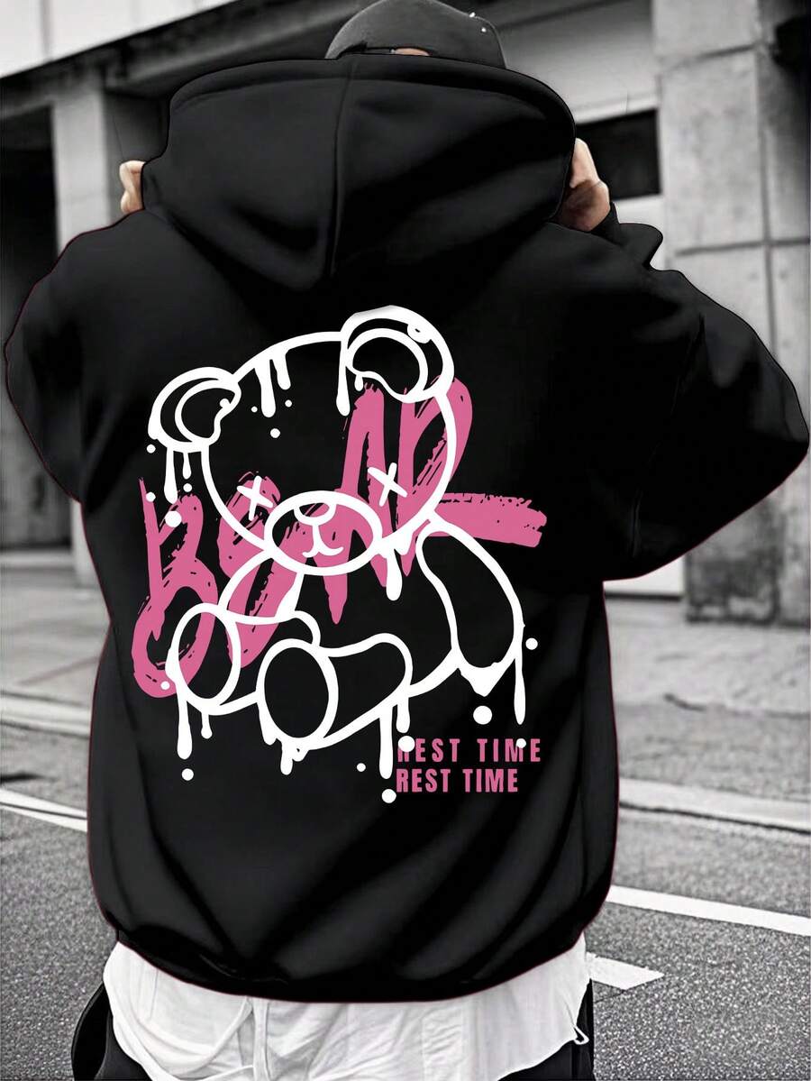 Sudadera con capucha de otoño e invierno para hombre, de manga larga, a la moda, informal, versátil, básica, informal - Negro - Ver 1