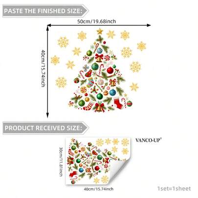 Stück neue kreative Weihnachtsbaum-förmige Schneeflocken-Fensteraufkleber mit statischer Elektrizität, doppelseitig, zum Aufkleben auf Sichtfenster