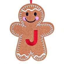 1 pieza Adorno bordado con la inicial en forma de hombre de jengibre - Decoración inicial para el árbol, regalo familiar - Decoración clásica para el árbol de Navidad y la chimenea, adorno navideño para fiestas familiares