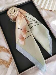 1pc Women Printed Scarf, Fashion Faux Silk Neckerchief Lightweight Elegant Square Scarf - 彩色 - 查看 2