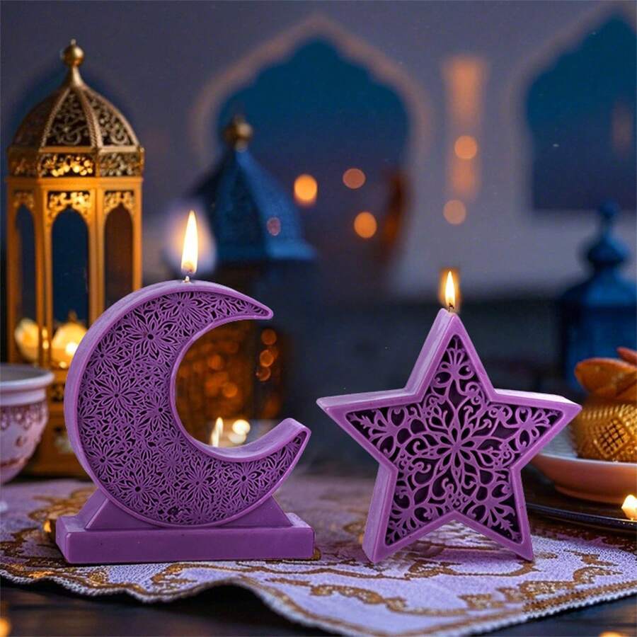 1 pieza Molde de vela en forma de luna y estrellas para manualidades de jabón, resina y adornos de yeso para decoraciones de Ramadán y regalos hechos a mano creativos