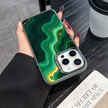 Colorful Silver Apple Phone CaseAbstract Green And Gold Swirls With Glitter Accents.Compatible With  11 To  17 Models The Cases Lens Protection Function Ensures The Camera Remains Undamaged During Shooting  Guaranteeing Image Quality - Black - View 3