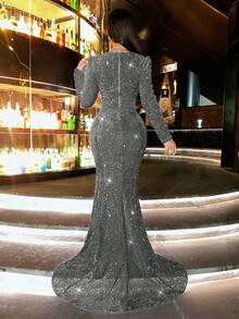 CHOSMO CHOSMO New Autumn Sequins Long Sleeve Orange Prom Dresses Gorgeous Elegant Slim High Waist Elegant Evening Dresses Long Women's Dresses Long Gowns Homecoming