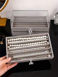 1pc Transparent 3-Layer Necklace Organizer Box, Acrylic Flannel Jewelry Box, Drawer-Type Home Jewelry Organizer, Large Capacity Necklace Display Tray, Stackable Jewelry Organizer, Portable Multi-Purpose Organizer, Suitable For Earrings, Rings, Necklaces, And Bracelets, For Jewelry Stores And Everyday Use, An Ideal Gift For Women And Girls.