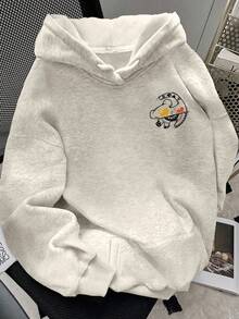 Sudadera con capucha de mujer LOVE JOYY con estampado de dibujos animados y hombros caídos, atuendo para graduación, regreso a la escuela, atuendo de maestro para mujer, sudadera para otoño