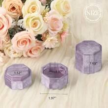 Velvet Ring Box, 3 Slots Octagon Jewelry Ring Box Vintage Ring Display Holder Case Wedding Ceremony Proposal Engagement Pearly White - Pale Purple - 查看 3