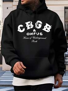 Suéter con Capucha Casual para Hombre con Estampado CBGB - 100% Poliéster, Ajuste Regular, Lavable a Máquina, Ropa Urbana y de Moda para Aficionados del Rock & Música, Diseño Audaz, Material Suave, Sudadera sin Cierre, Jóvenes Adultos - Negro - Ver 1