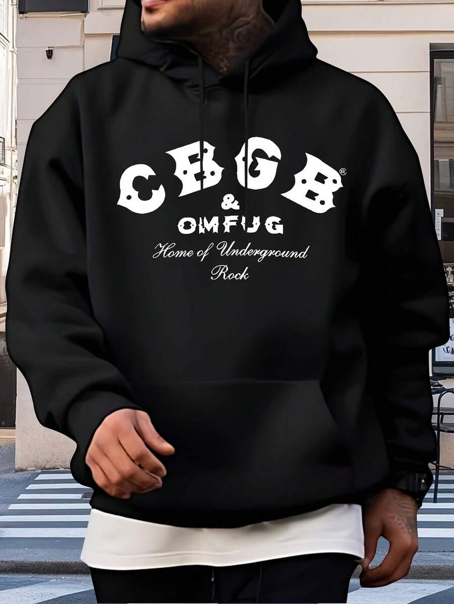 Suéter con Capucha Casual para Hombre con Estampado CBGB - 100% Poliéster, Ajuste Regular, Lavable a Máquina, Ropa Urbana y de Moda para Aficionados del Rock & Música, Diseño Audaz, Material Suave, Sudadera sin Cierre, Jóvenes Adultos - Negro - Ver 1