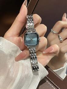 1 pieza Reloj de mujer vintage de acero inoxidable plateado con esfera cuadrada pequeña, reloj de pulsera de cuarzo minimalista, elegante y de lujo, adecuado para uso diario, fiestas y otras ocasiones