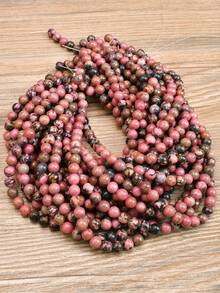 4/6/8/10mm Vintage Natürliche Rhodonit Perlen, Bohemian Schwarz & Pink Spezielle DIY Schmuckherstellung Perlen - Pink - Übersicht 6