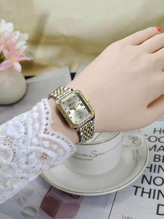 Ny lyxig damklocka med strassinlägg, modern kvartsarmbandsur i koreansk stil